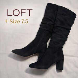 SOLD - LOFT Faux Suede Heeled Black Slouch Boots, Size 7.5